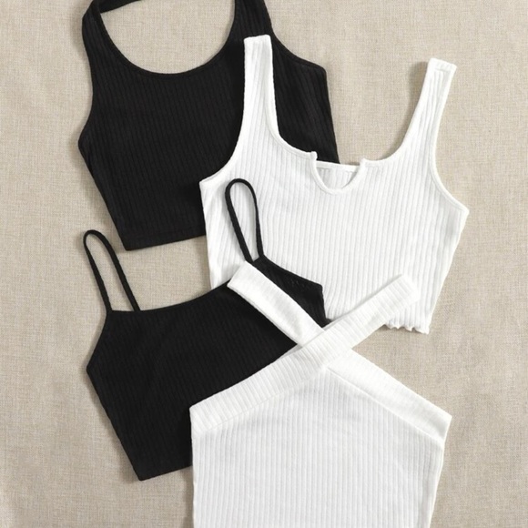 EZwear Solid Ribbed Knit Crop Top Set of 4 *NEW* - Picture 4 of 6